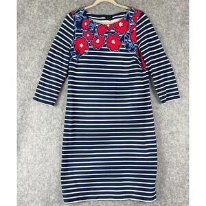 Talbots Shift Dress Womens Large Floral Stripe 3/4 Sleeve Cotton Colorful Casual